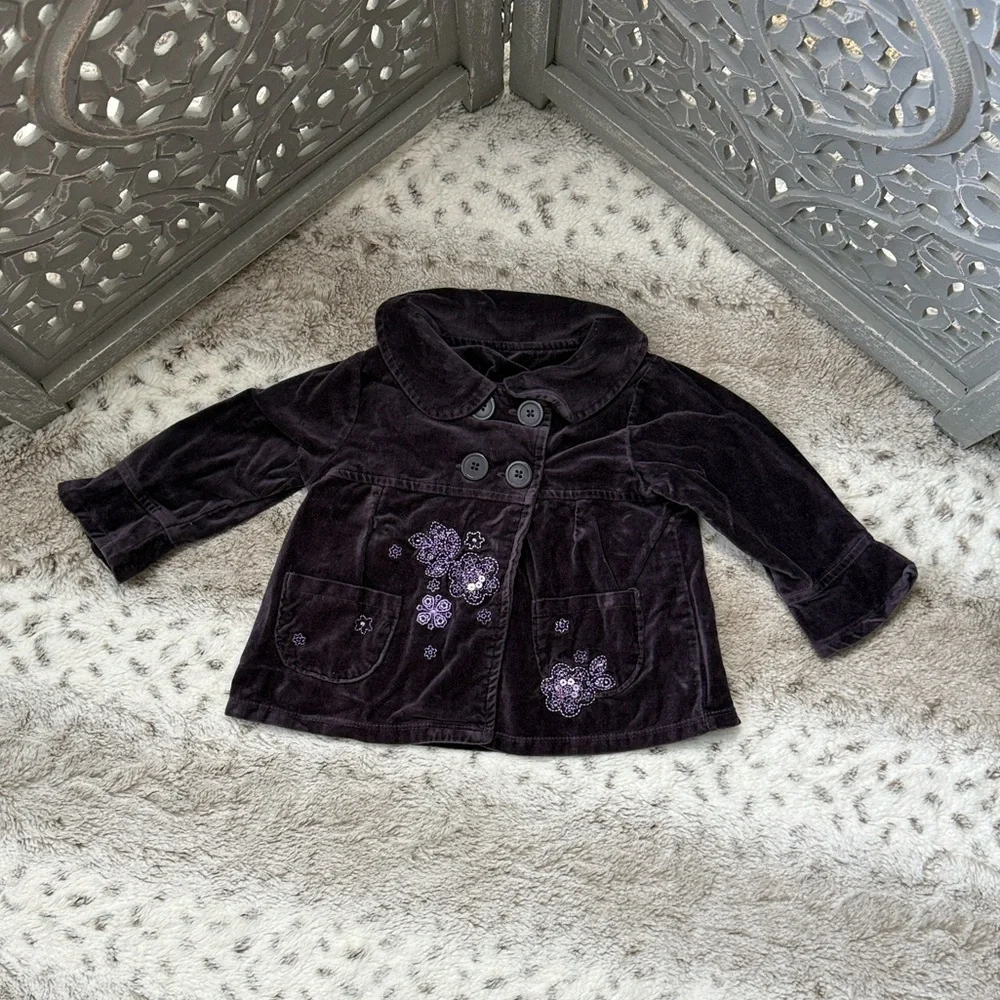 Koala Kids purple velvet jacket baby girls 18 months sequins floral embroidery